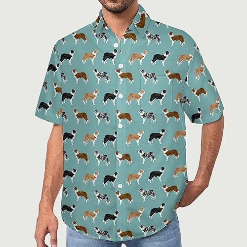 Miniatura 2 de Border Collies - Camisa hawaiana para hombre, casual, con botones, manga corta, con bolsillo