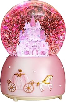 Castle Snow Globes, Azonee Pink Castle Music Snowglobes with LED Lights, Luminous Music Box Girls Snow House Automatic Spray Snowflake Princess Crystal Ball for Home Decoration Birthday Gift