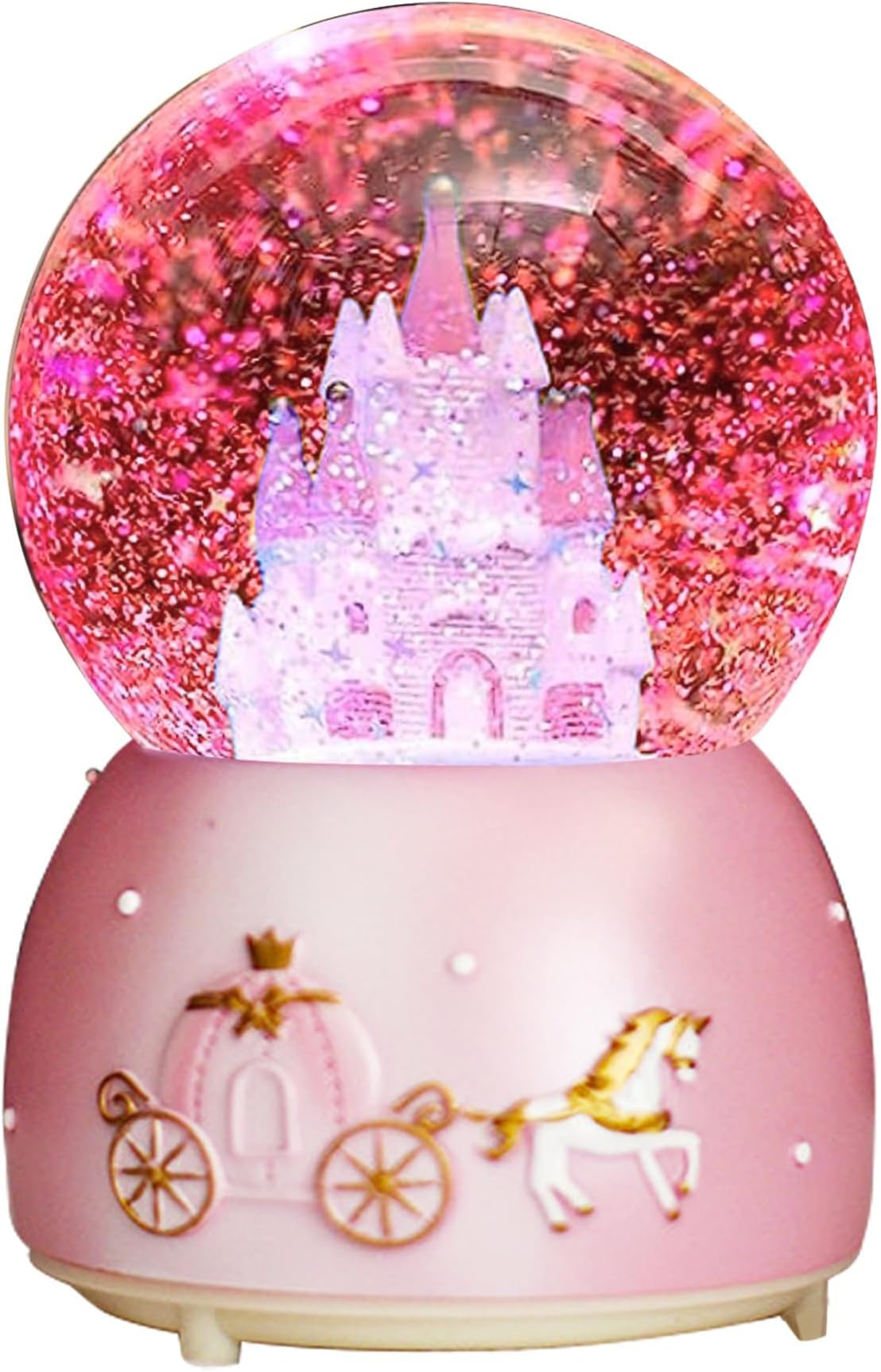 Castle Snow Globes, Azonee Pink Castle Music Snowglobes with LED Lights, Luminous Music Box Girls Snow House Automatic Spray Snowflake Princess Crystal Ball for Home Decoration Birthday Gift