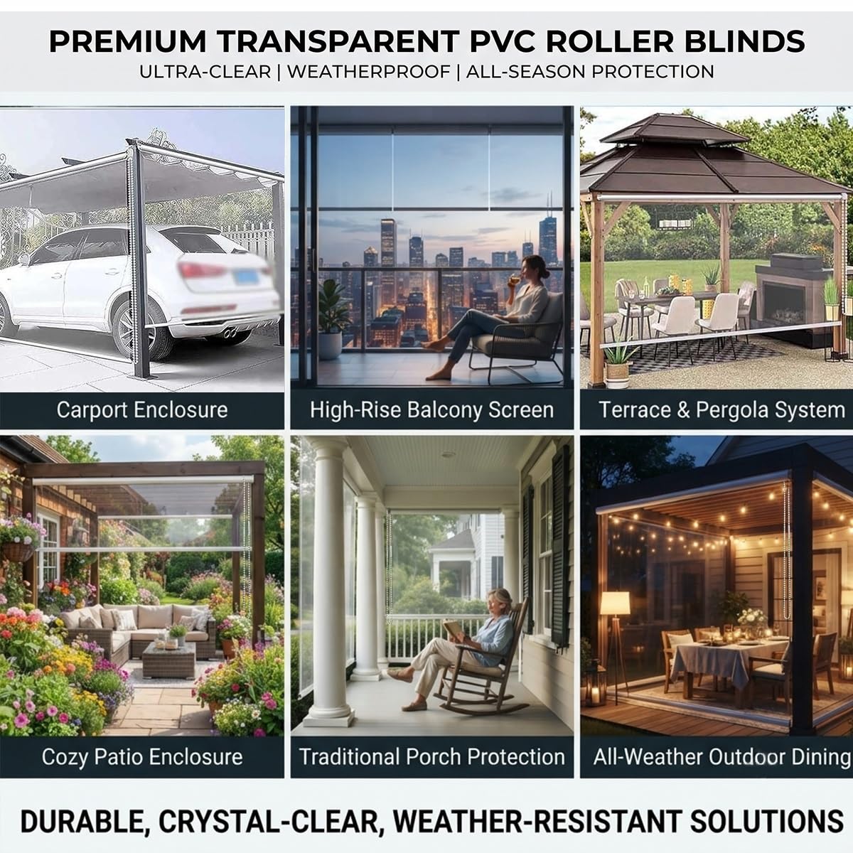 Stores Enrouleurs en Vinyle, PVC Transparent Rideaux Enroulement Imperméable