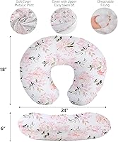 Vista 7 de Almohada de lactancia para mamá, funda suave con estampado floral de rosas con relleno transpirable, almohada de apoyo para la alimentación de 0 a