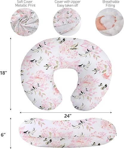 Miniatura 6 de Almohada de lactancia, almohadas de lactancia materna para mamá, funda suave con estampado floral de rosas con relleno transpirable, almohada de