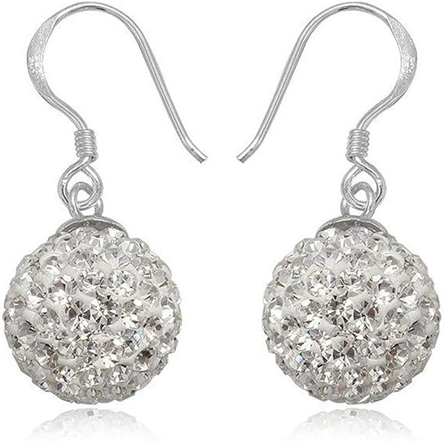 12MM Disco Ball Sterling Silver Dangly Drop Hook Earrings