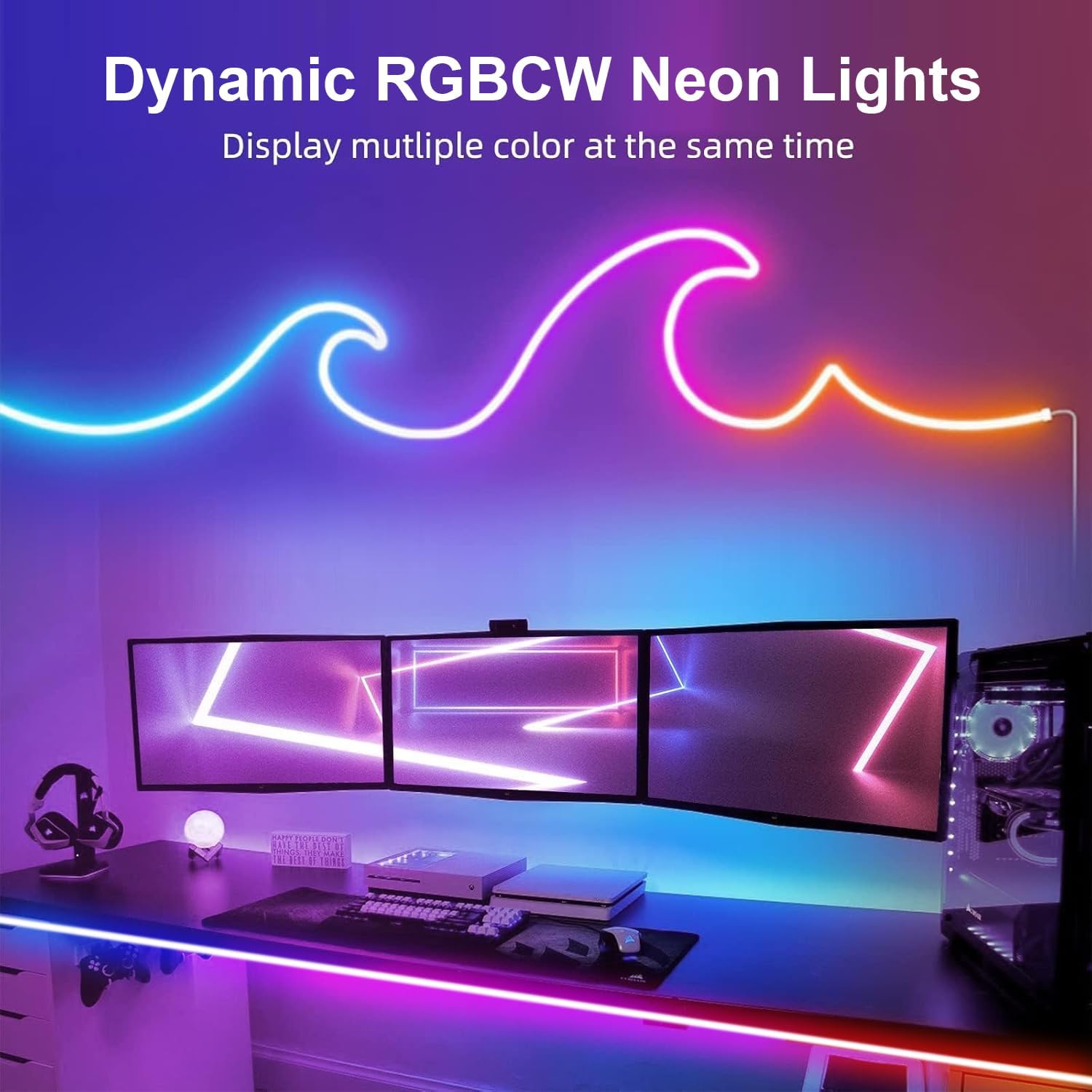 16.4Ft Neon Rope Lights, RGB+IC Color Chasing Meteor Rope Lights for Wall, Flexible Neon Strip App Control, IP65 RGB Lighting Waterproof, Music Sync Gaming Led Strip for Bedroom Decor