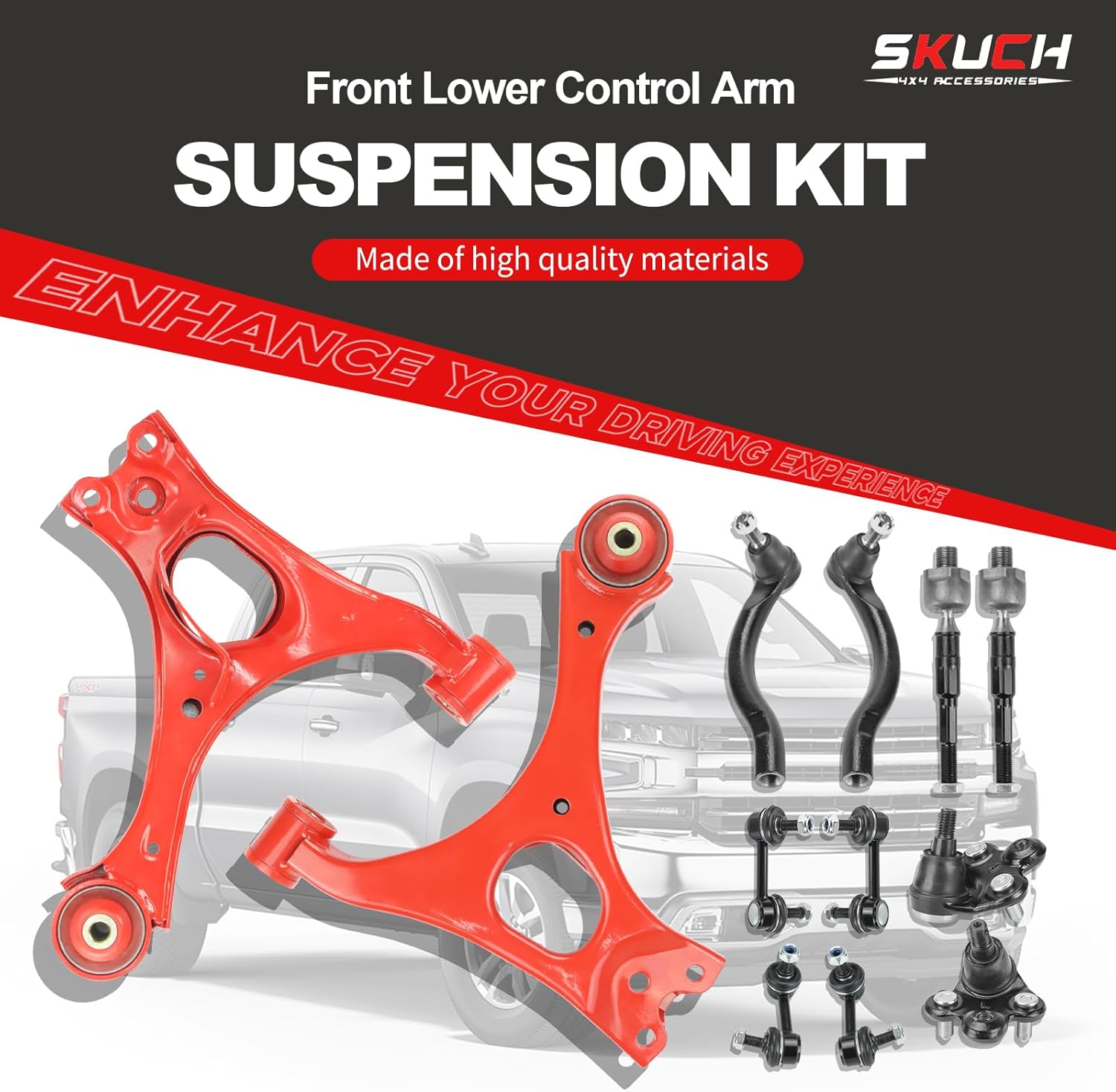 Front End 12pc Lower Control Arms Suspension Kit for 2006-2011 Honda Civic, Upgraded PU Bushings, 8th Gen Civic Suspension Kit Replacement - Red