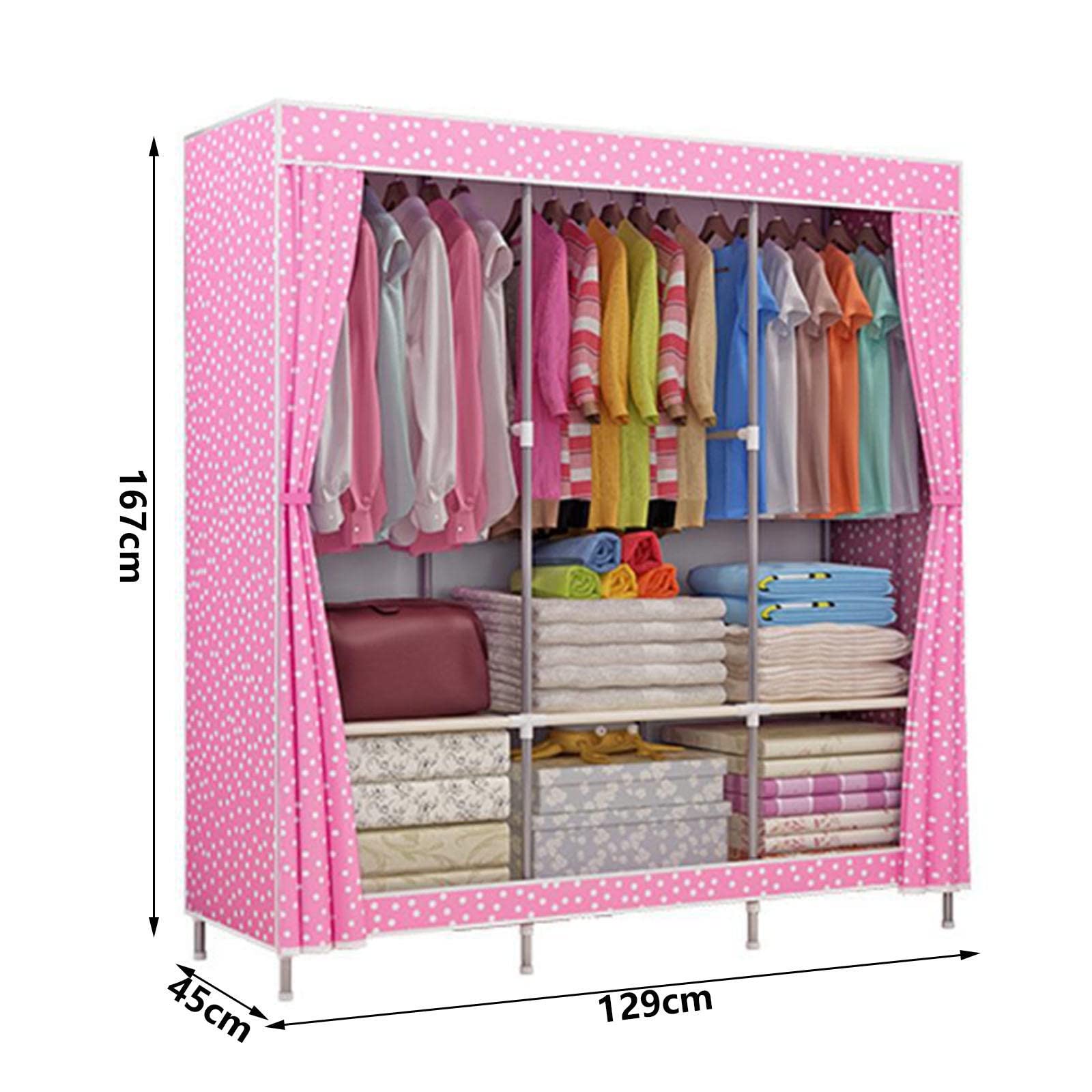 Armadio Portatile in Tela,Armadi in Tessuto con Asta Appendiabiti,Rivestimento in Tessuto,Armadio Organizzatore per Vestiti,Scarpe,Green-129x45x167cm