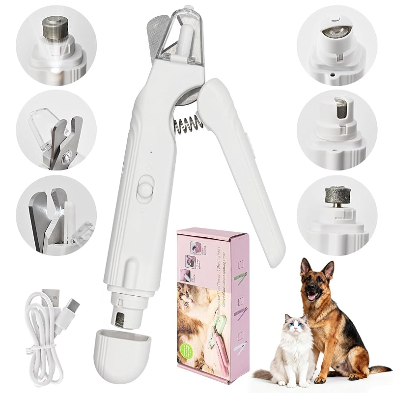Cortador e Lixador de Unhas 2 em 1 para Cães, Gatos e Coelhos com LED Deisunpet Branco
