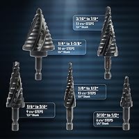 Vista 4 de ZELCAN Step Drill Bit Set, 5PCS Four Spiral Flute Step Bits for Metal, 50 Sizes Titanium-Coated HSS Drill Bits with 1/4" Hex Shank for Stainless