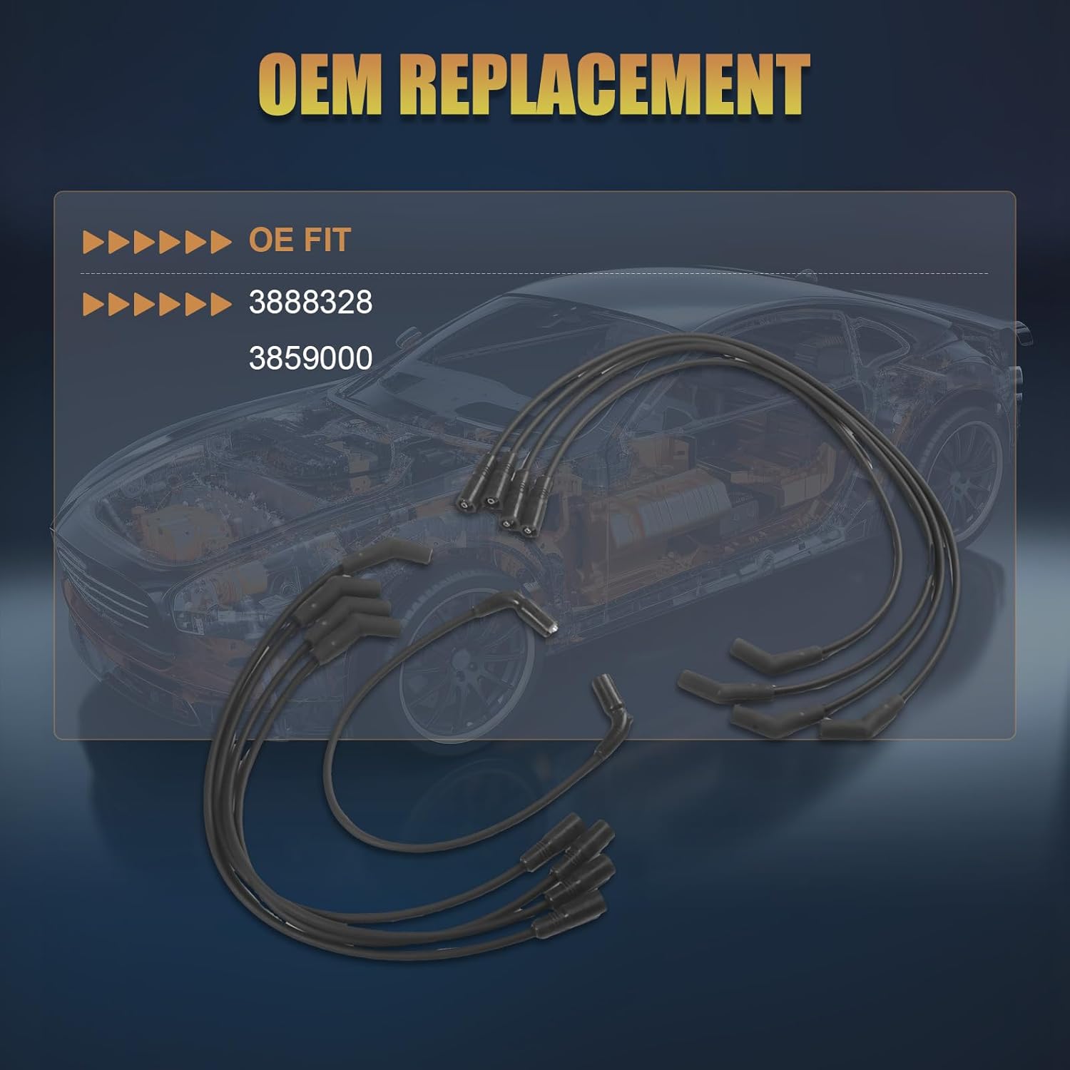 9Pcs 3888328 Ignition Spark Plug Wire Set Fit for Volvo Penta V8 5.0L 5.7L GXI GI OSI Spark Plug Wire Set Ignition Wire Cable Kit Aftermarket Part Replace OE 3859000