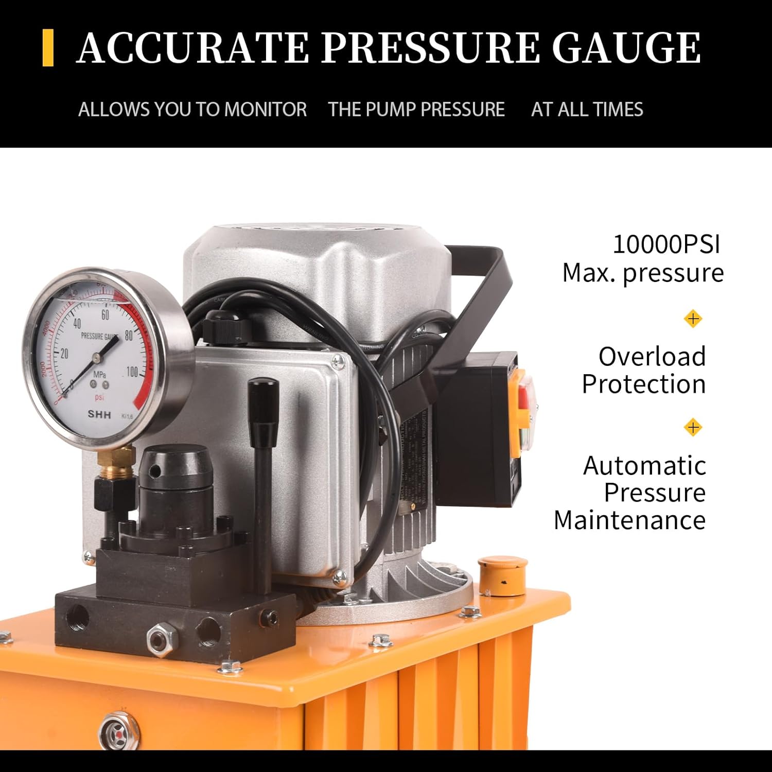 750W 10000 PSI 110V,8L/2.1Gallon Electric Driven Hydraulic Pump Power Pack Unit,2 Speed 8.4Quart Double Acting Manual Valve Hydraulic Electric Pump for Punching,Bending,Double Acting Cylinders