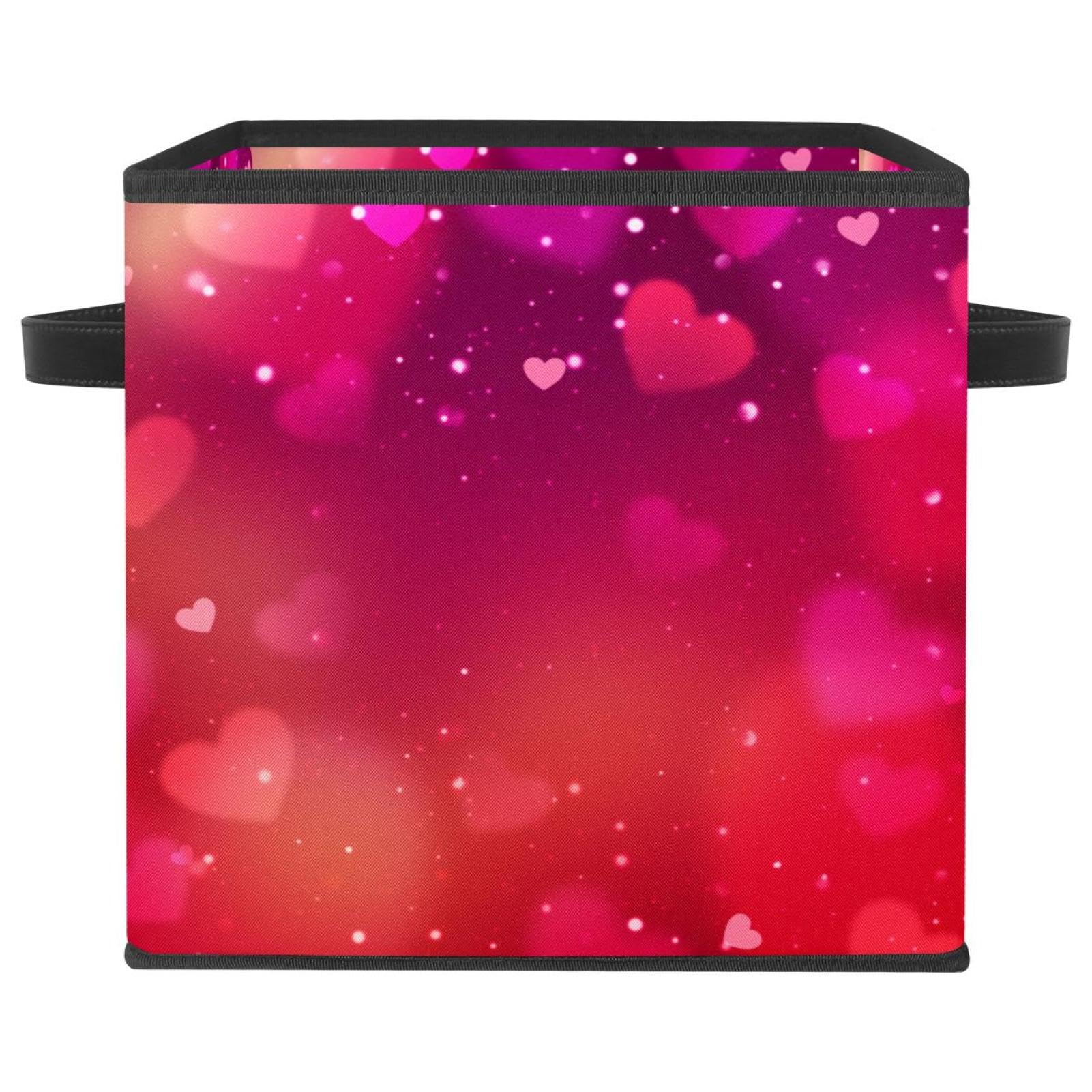 Boîte de rangement pliable en tissu cube motif cœur rouge rose pour placard