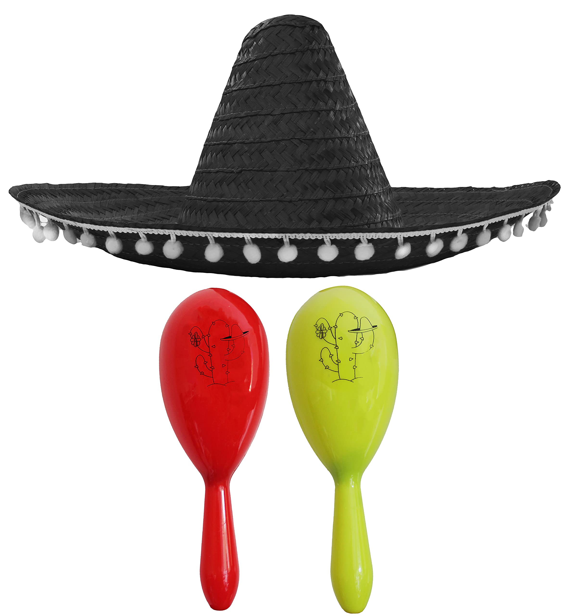 Mexican Fancy Dress Accessory Set - Mexican Sombrero With 2x Maracas - Perfect for Mexican Fancy Dress Costumes Senorita Bandit Mariachi Cinco De Mayo Fancy Dress