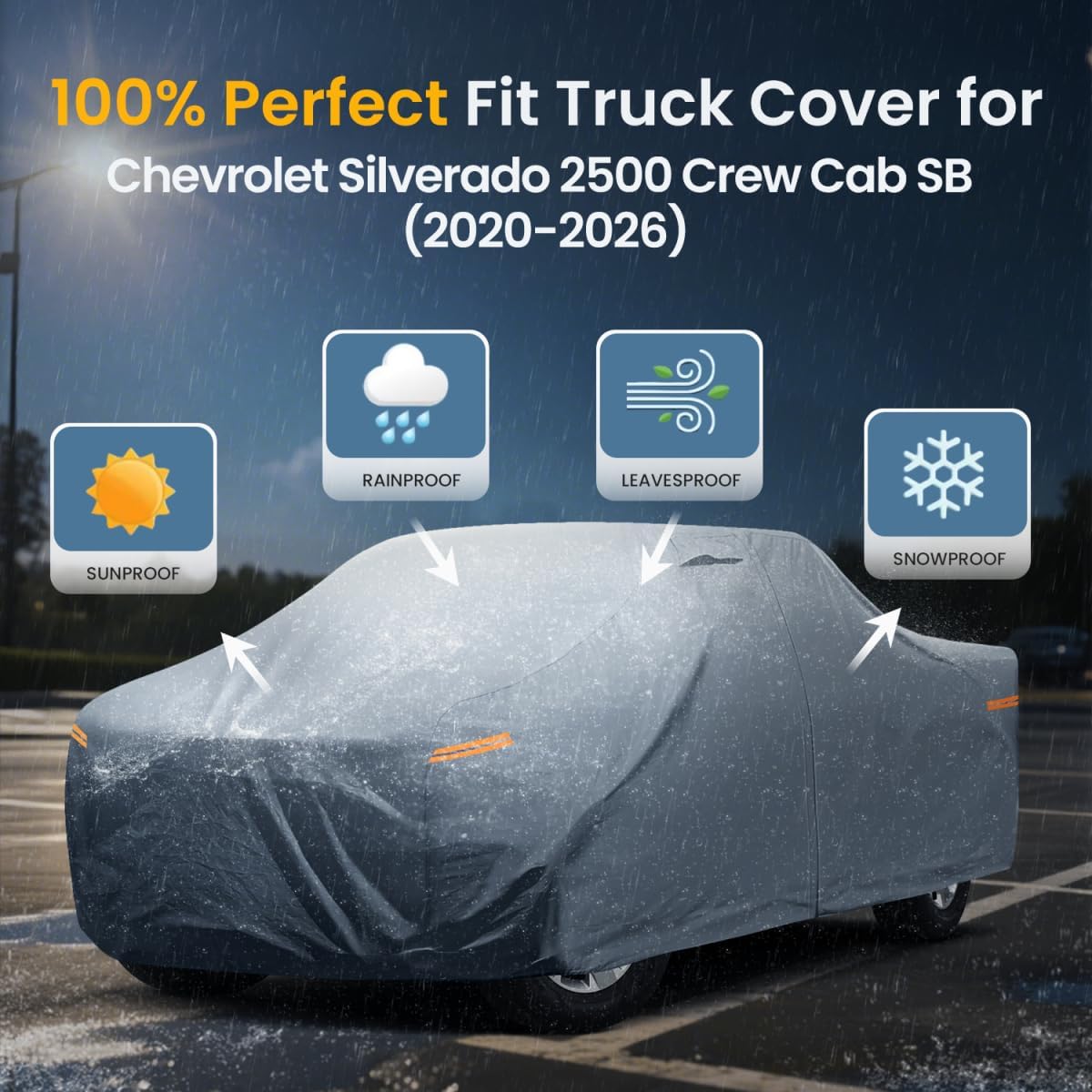 Chevrolet Silverado 2500HD Truck Cover Custom Fit 2020-2025 Crew Cab Short Bed(6.8') with Door Zipper, 10 Layers Outdoor Heavy Pickup Truck Cover Waterproof All Weather, Wind Sun Protector.