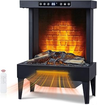 Freestanding Electric Fireplace Stove with Remote & Touch Control, 1500W Heater with Adjustable Timer & Thermostat 95F, Realistic 3D Flame, 8-Hour Timer, Independent Flame,Overheat Protection