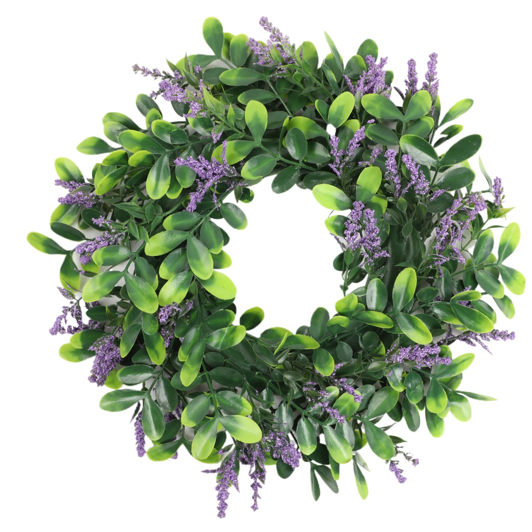 Lcarege Lavender Wreath for Front Door, Artificial Flower Wreath 14'' Green Eucalyptus Wreaths with Lavender Decorative Spring for Window Porch