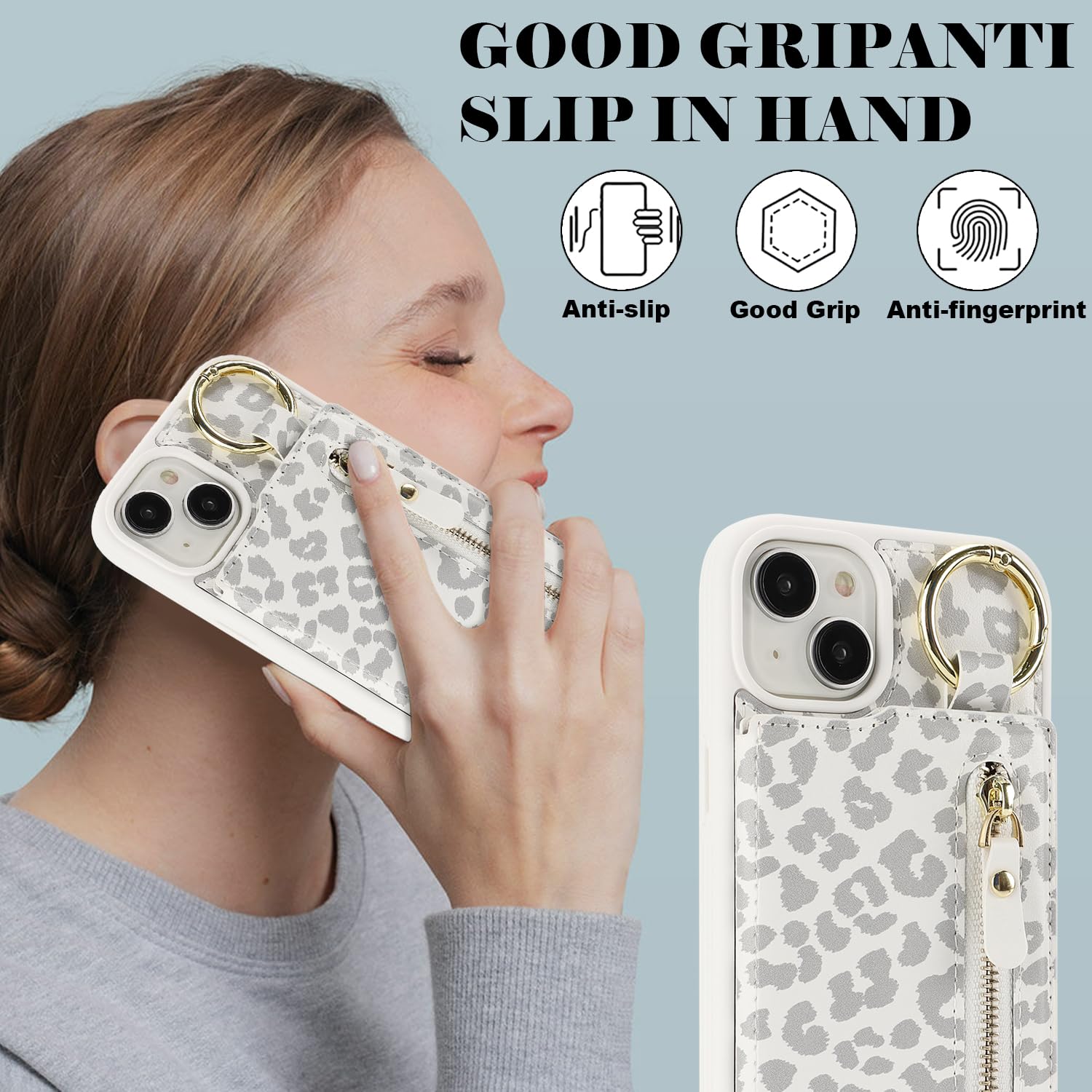 Havaya Funda para iPhone 15 Plus con tarjetero, funda para iPhone 14 Plus, funda tipo cartera para mujeres y hombres, funda de piel con cremallera trasera, funda tipo cartera con anillo, estampado de