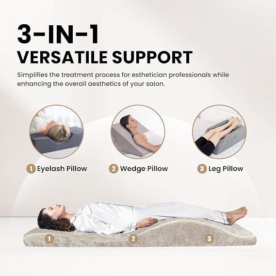 Lash Bed Foam Topper, Massage Table Memory Foam Topper, Ergonomic Curved Mattress Topper Lash Bed Cushion for Beauty Salon (Ice Brown(with lash bed cover), 71 inches X 23.6 inches(180cm X 60cm))
