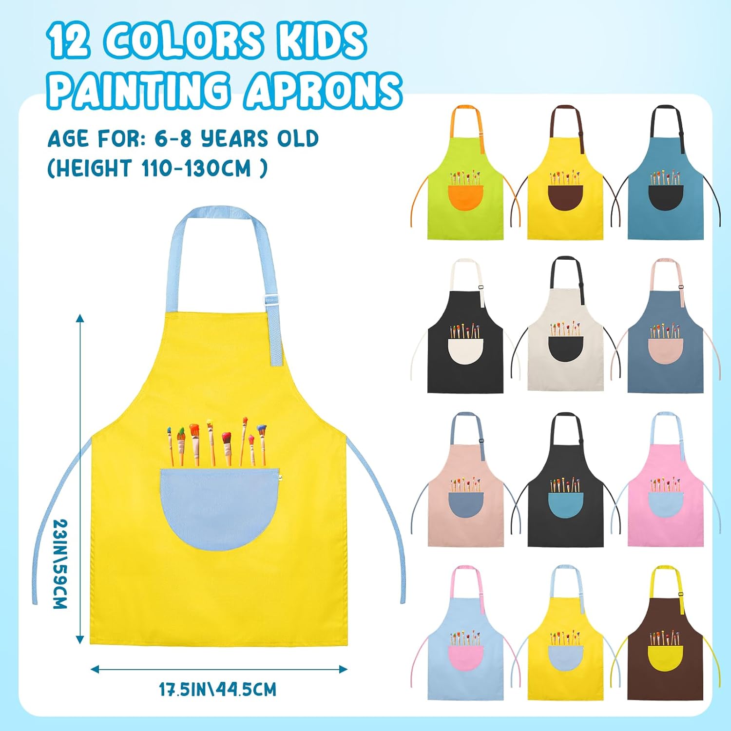 12 Pack Kids Art Smock,Waterproof Kids Painting Apron with Pocket for Art Crafts Painting Cooking Activities