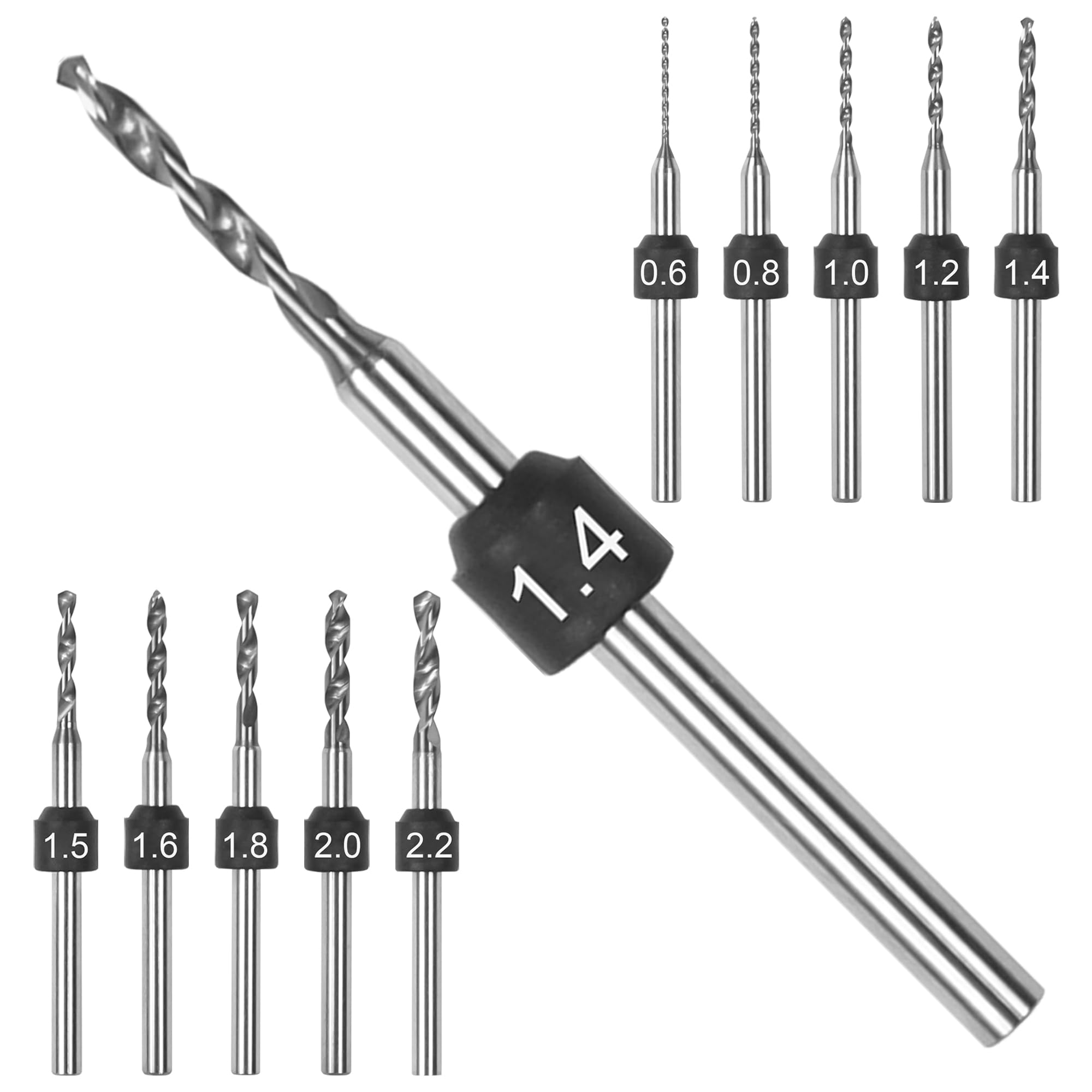 ARROWMAX Set di punte per trapano PCB, marcatura delle dimensioni, 0,6 mm - 2,2 mm, gambo da 2,35 mm, micro trapano in metallo duro, per fai da te, gioielli, ambra, perle, PCB, plastica (set A)