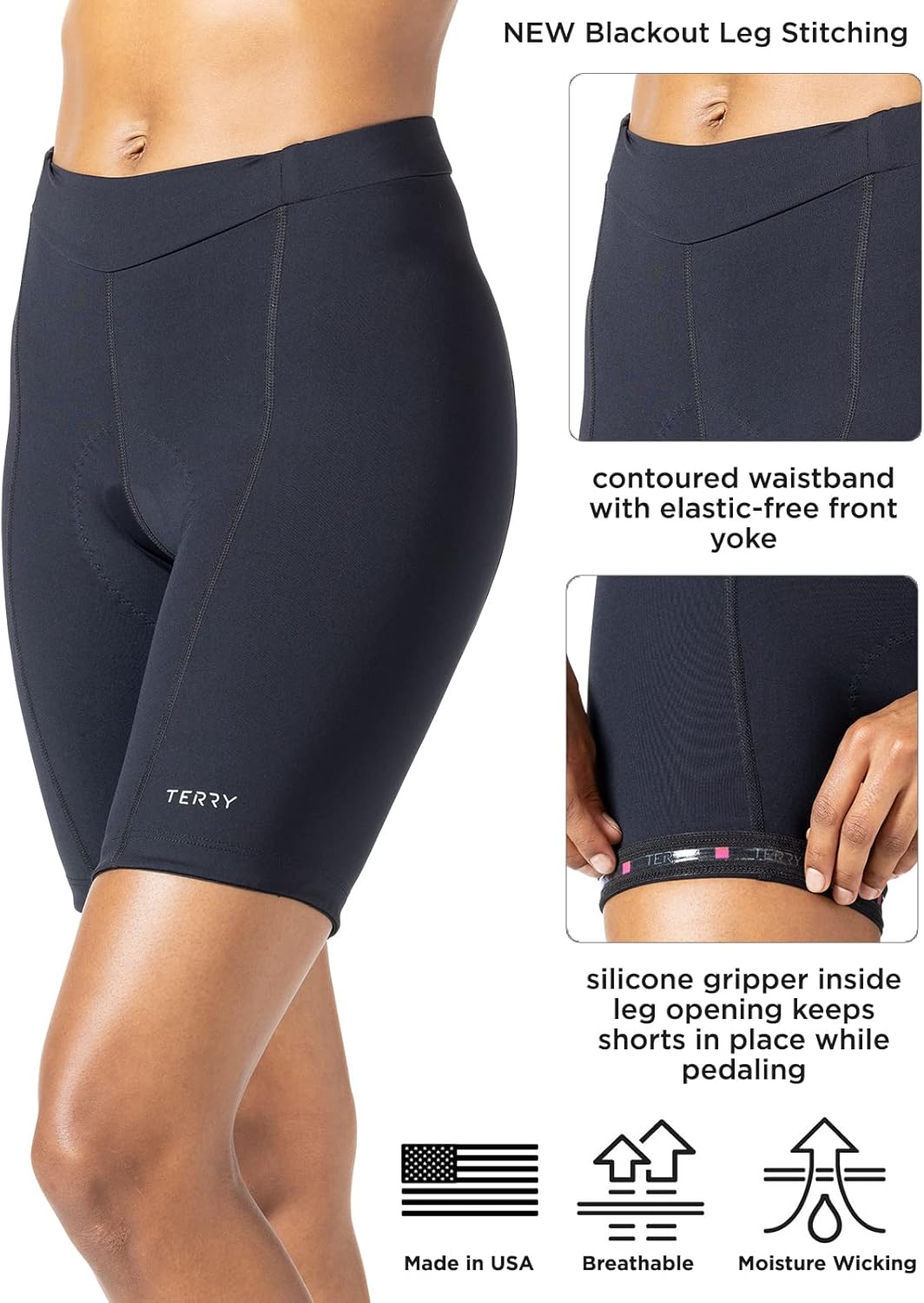 Terry Bella Bike Shorts Women Padded, Regular 8.5 Inch Silicone Leg Black Bike Shorts for Womens Cycling Shorts Mountain Bike - Image 4