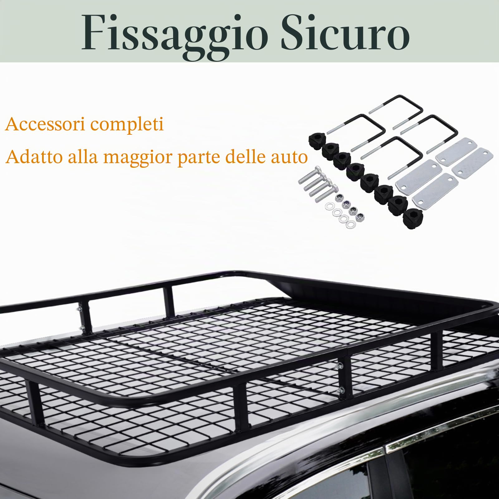 SOARS Portapacchi Auto Universale, 122,5 X 102 X 15 CM, Portata 75 KG, Galleria da Tetto in Metallo con Rivestimento Anti-Corrosione e Antiossidante, Fissaggio Sicuro, per Viaggi, Campeggio
