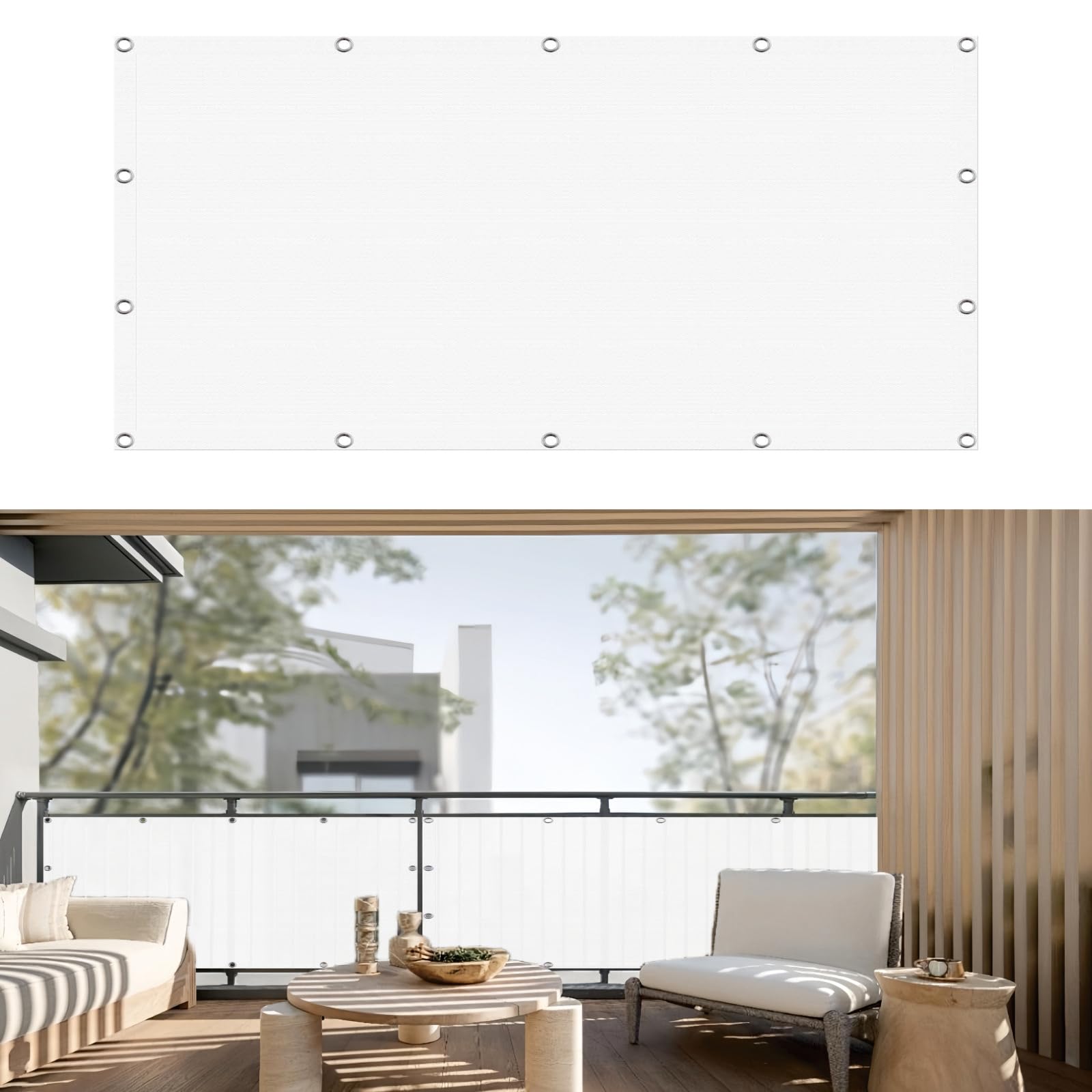 Brise vue balcon pour terrasse tranquille écran blanc résistant au vent