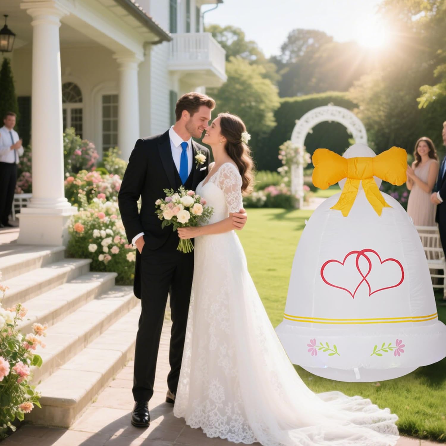 10FT Long Inflatable Couple Bear, Valentine's Day Outdoor Inflatable Decoration, Suitable for Parties, Anniversaries, Weddings, Proposals, Garden and Lawn Decorations.