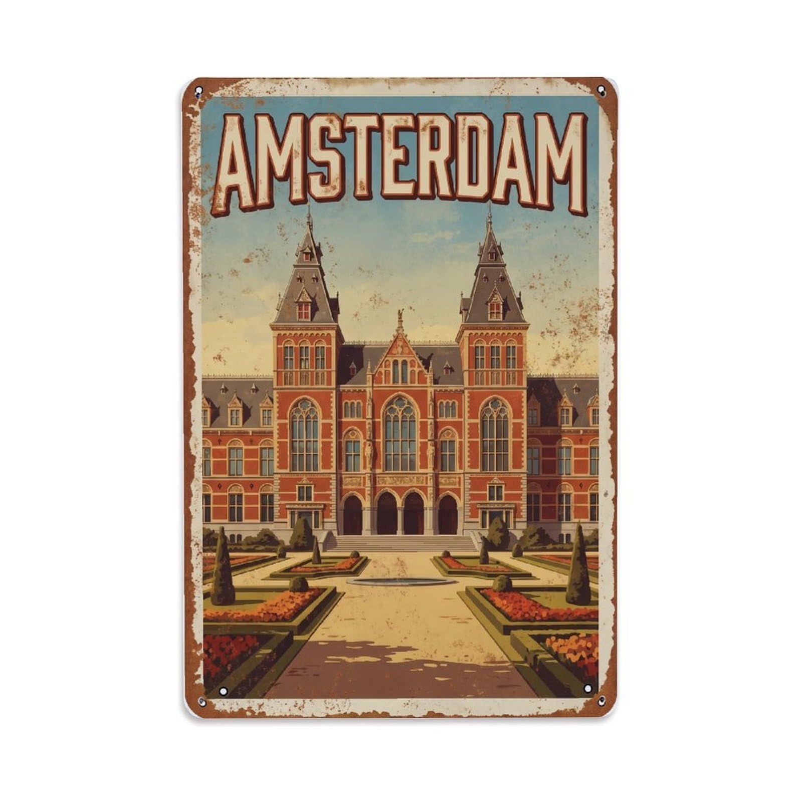 Vintage Travel Museum Netherlands Architecture Metal Tin Sign Plaque Wall Decor for Cafe, Club Bar, Office, Home Garden Metal Poster 8x12Inch