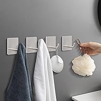 Vista 7 de Livabber Adhesive Towel Hooks, 304 Stainless Steel Self Sticky Wall Hooks Waterproof Shower Hooks for Robe/Clothes, No Drilling Towel Hangers for