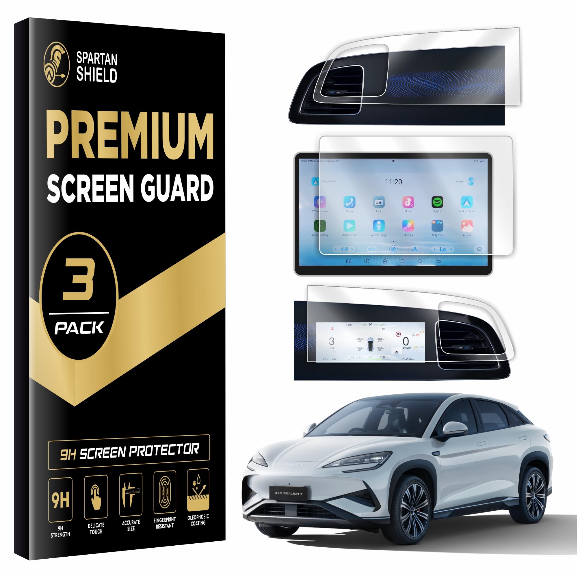 Spartan Shield [3 Pack] Screen Protector Combo for BYD SEALION 7 EV || Comfort | Design AMD | Excellence AMD || 15.6-inch Infotainment + Right 10.25 inch Instrument Panel + Left Deshbord Panel Guard || Sealion7 Car Display 9H Accessories 2025 [Not Tempered Glass]-image-33
