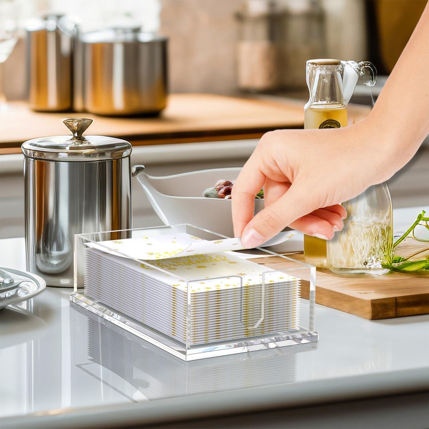Transparent Acrylic Napkin Holder Clear Guest Paper Disposable Hand Towel Dispenser Tray Organizer For Table Home Kitchen Restaurant and Hotel Business - Image 2