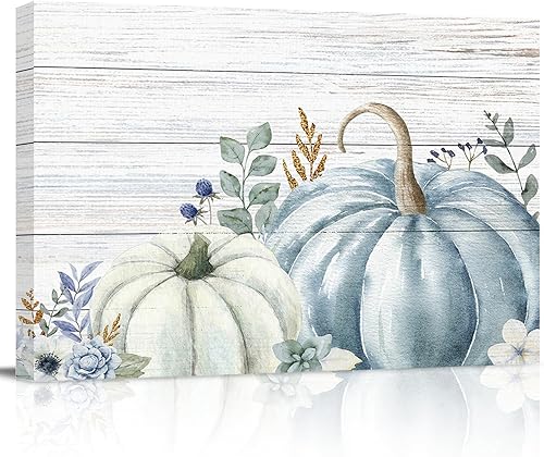 Arte de pared de calabaza azul y blanca para sala de estardormitorio, lienzo para decoración de baño, cocina, oficina, pintura al óleo enmarcada de