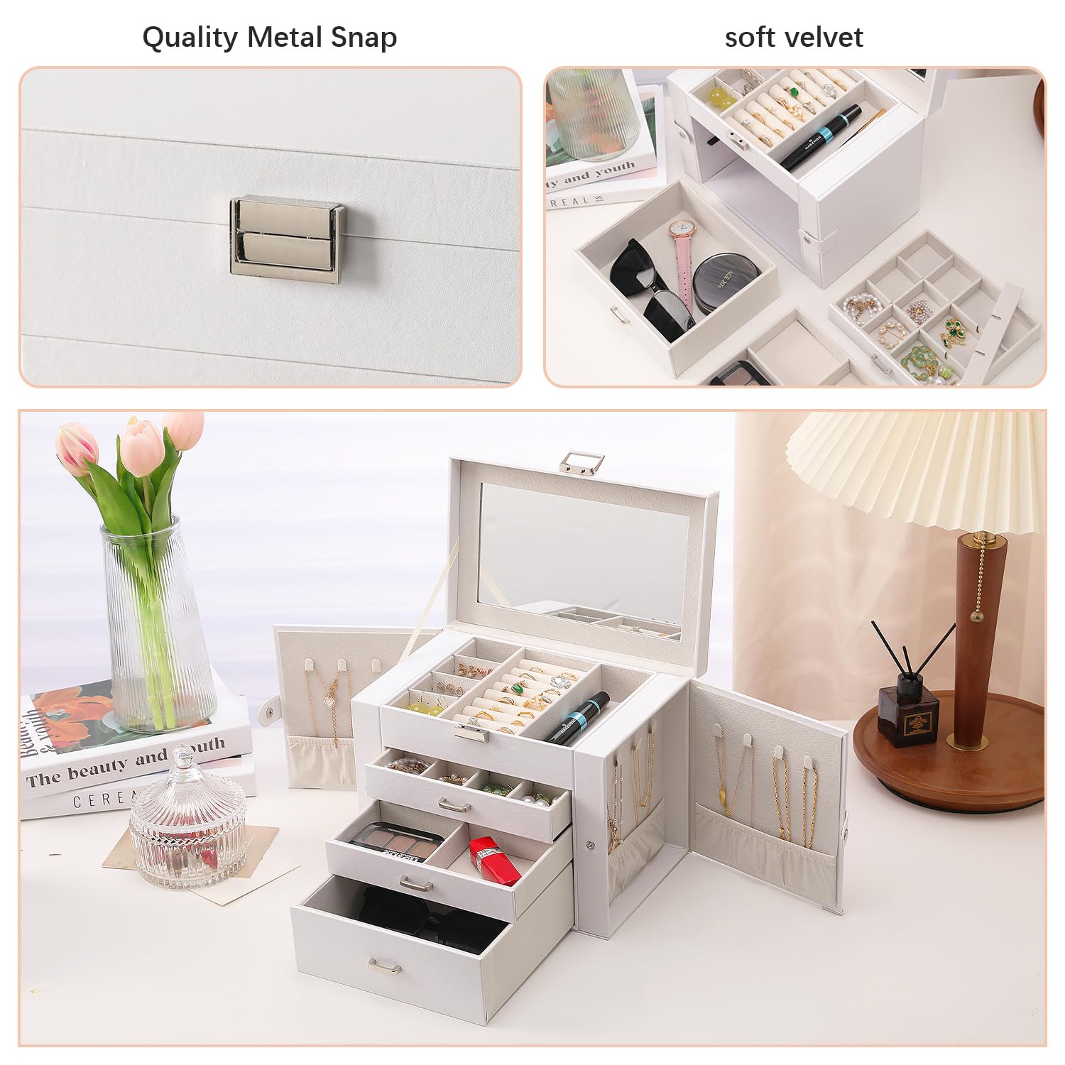 ジュエリーボックス Amazon.co.jp: 4段特大ジュエリーボックスオーガナイザー、デラックス