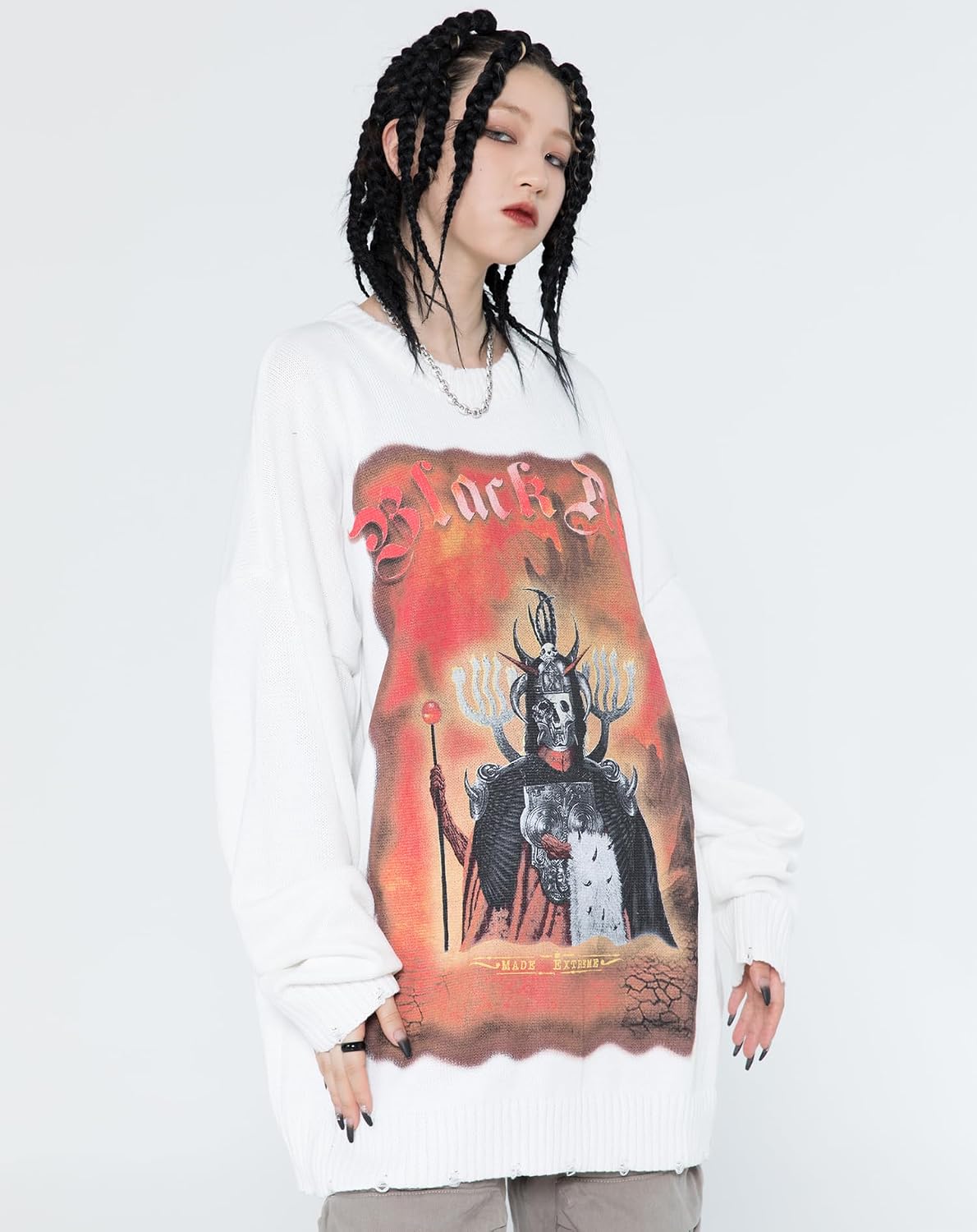 Niepce Inc Streetwear Men's Graphic Knit Sweater (White2, Large)