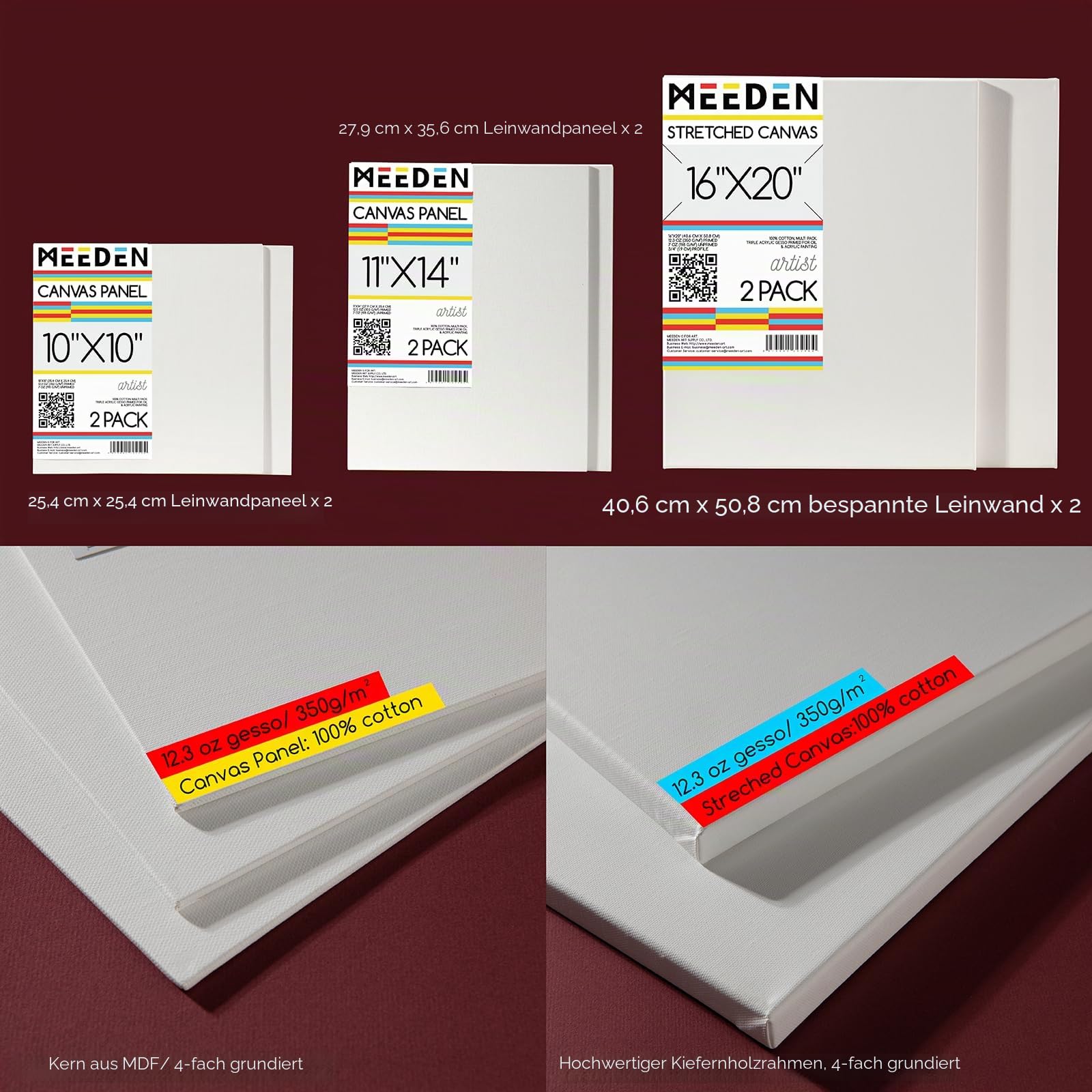 MEEDEN Staffelei Holz Groß, Kofferstaffelei Staffelei Set mit Acryl-Farben, Pinsel-Set, Leinwände,Palette, Tischstaffelei Leinwand Ständer für Künstler und Erwachsene, hält Leinwände bis zu 86cm
