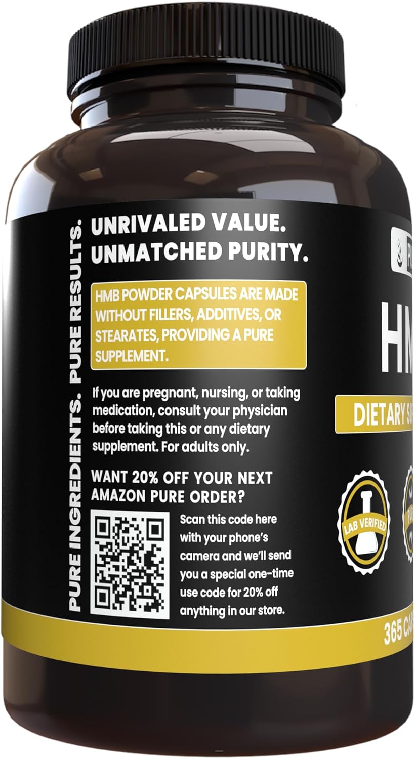 Pure Original Ingredients HMB (365 Capsules) No Magnesium Or Rice Fillers, Always Pure, Lab Verified