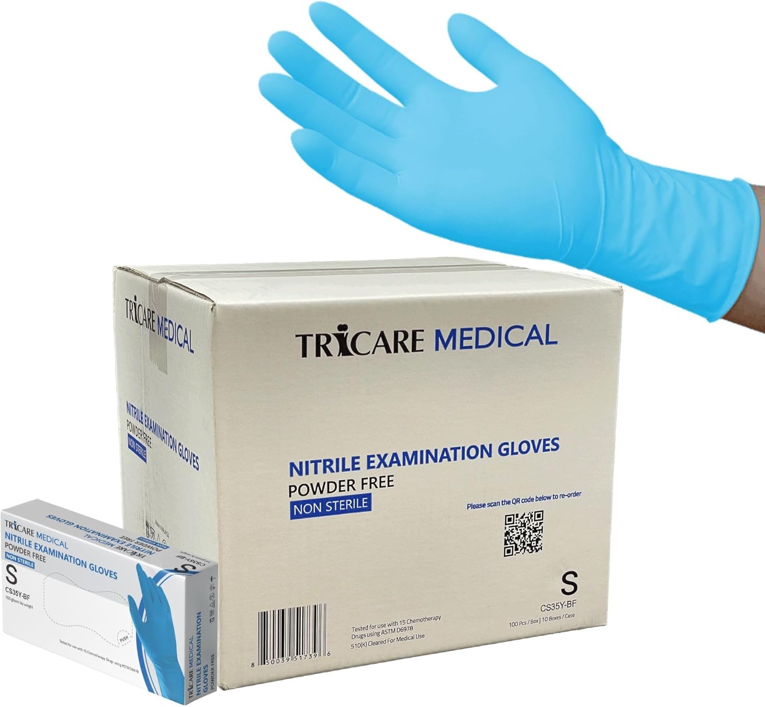 Nitrile Exam Gloves, Chemo Drug Tested, Latex free, Powder free, 4.3 Mil, Blue, Case of 1000