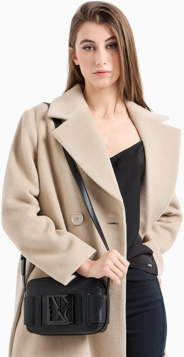 Armani Exchange Women's Logo Placket Top Zip Camera Crossbody Bag, Black, One Size - Image 2