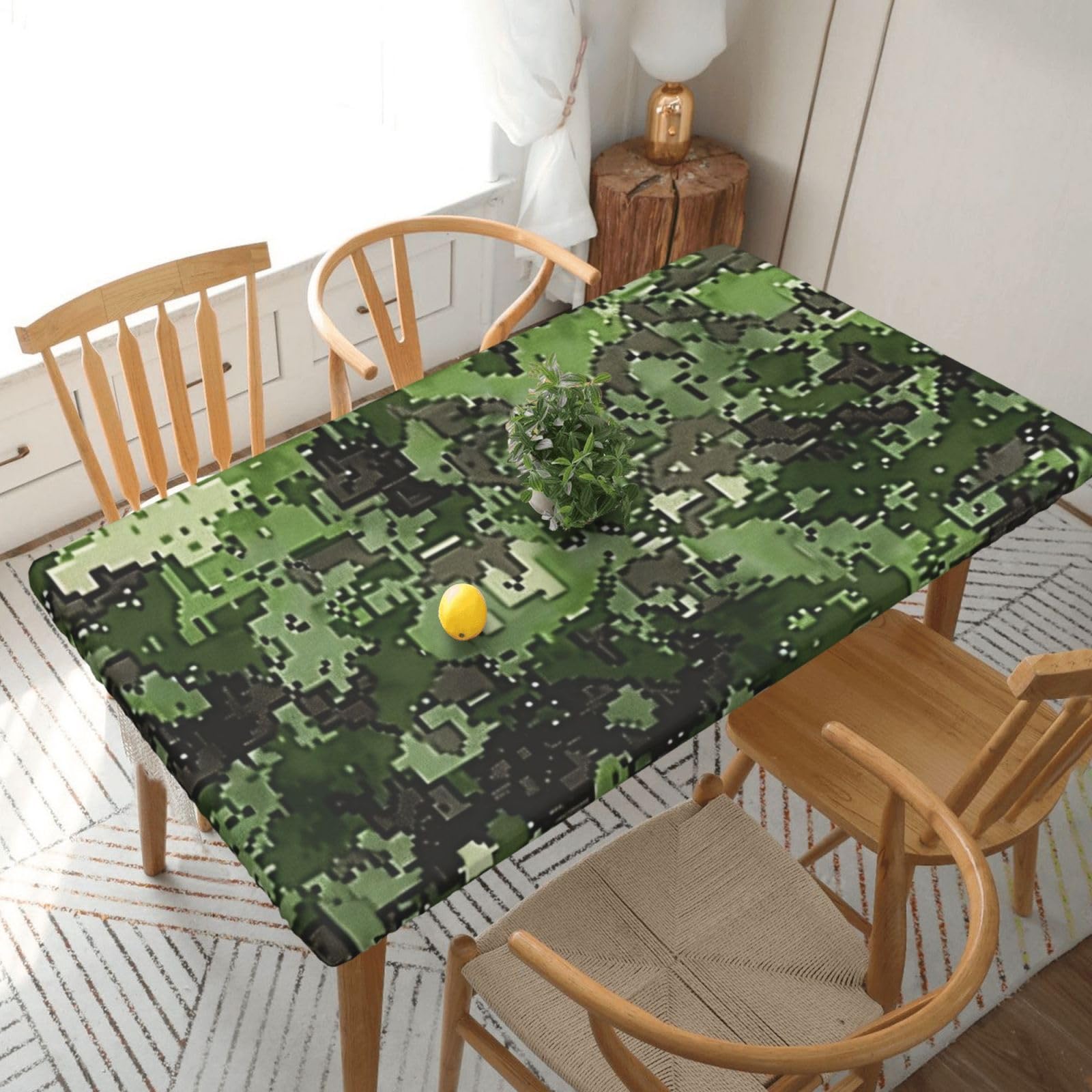 WPKJU Green Army Digital Camouflage Print Printed Tablecloths 5ft Rectangular Table Covers Washable Polyester Decorative Table Cloth for Dining Table Picnic Wedding