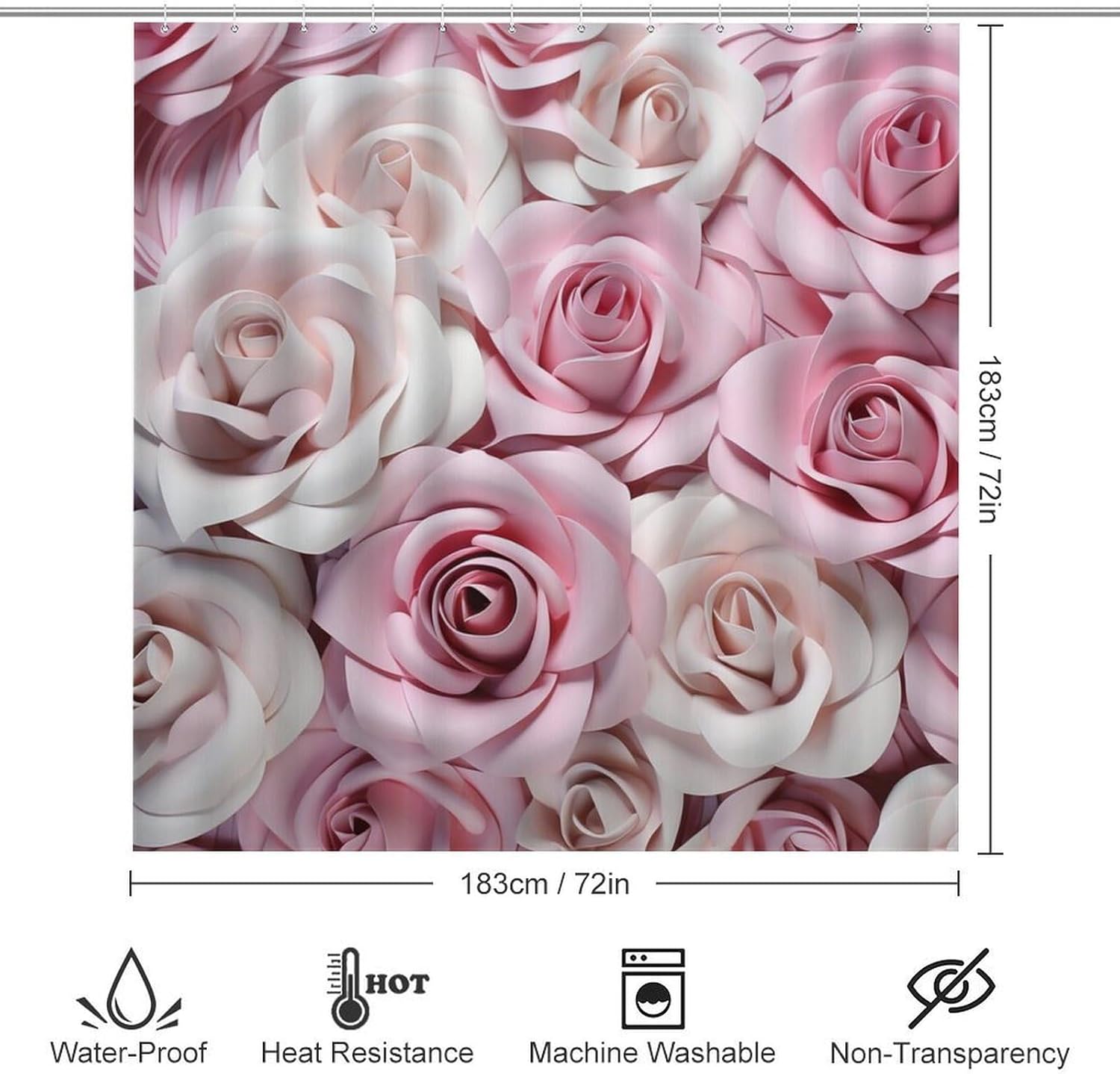 Floral Roses Shower Curtain 4 Piece Sets with Non-Slip Rugs,Toilet Lid Cover and Bath Mat Romantic Colorful Flowers Waterproof Shower Curtain with 12 Hooks Bathroom Set Home Decor