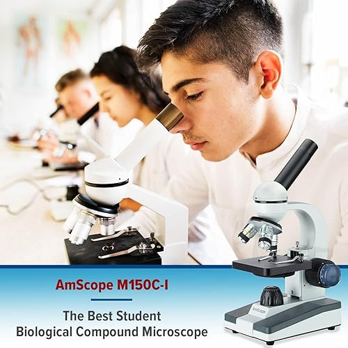 Miniatura 7 de AmScope M150 Series Portable LED Monocular Student Compound Microscope - 40X-1000X Magnification - Microscope Kit Includes Dust Cover, 2 Clips & 2