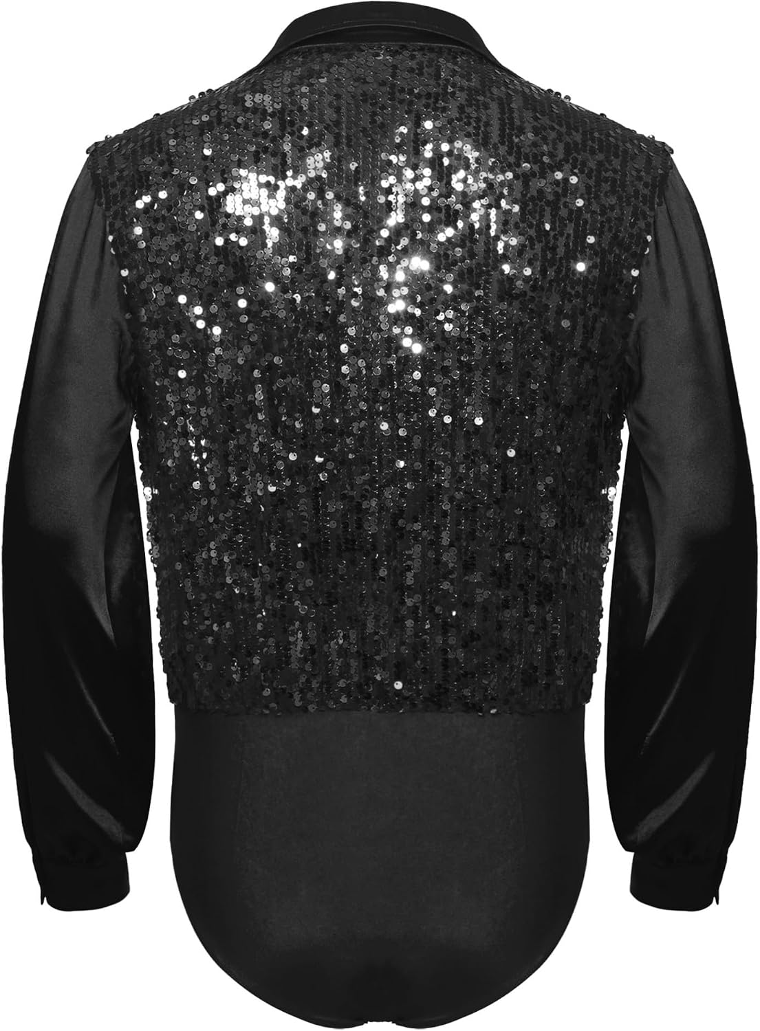 iEFiEL Mens Sequined Latin Dance Bodysuit Long Sleeves V Neck Buttoned Crotch Leotard Dancewear