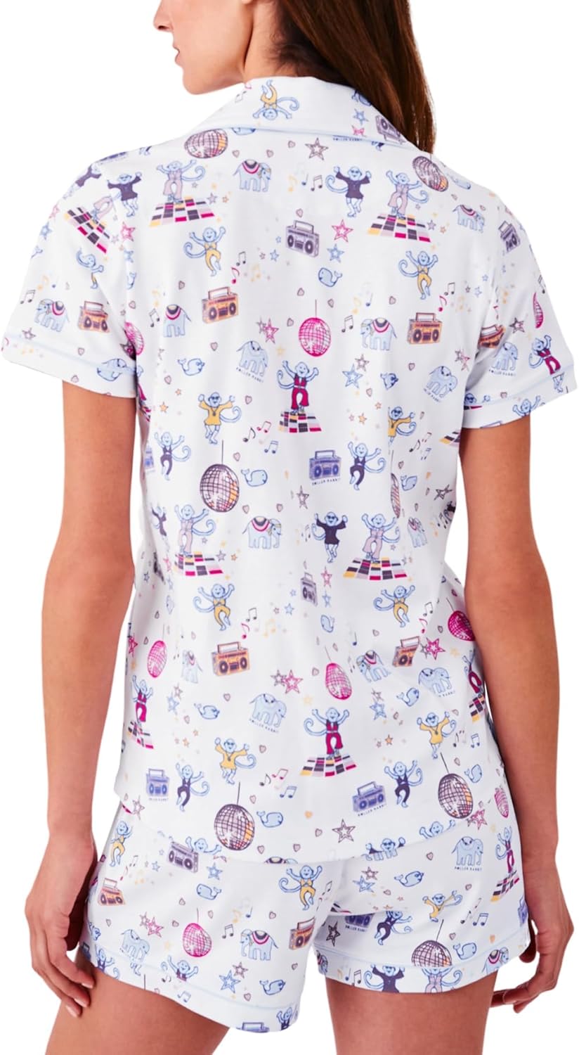 Women Y2k Pajamas Set Cute Preppy 2PCS Button Down Holiday Monkey Shorts Summer Outfit Beach Vacation Loungewear Pjs