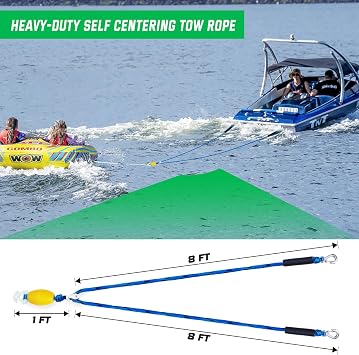 Self Centering Boat Tow Harness for Tubing, Boat Tow Rope Harness with Pulley and Large Hooks for Towing 1-4 Riders Towable Tubes, Pulling Water Skiing, Wakeboarding