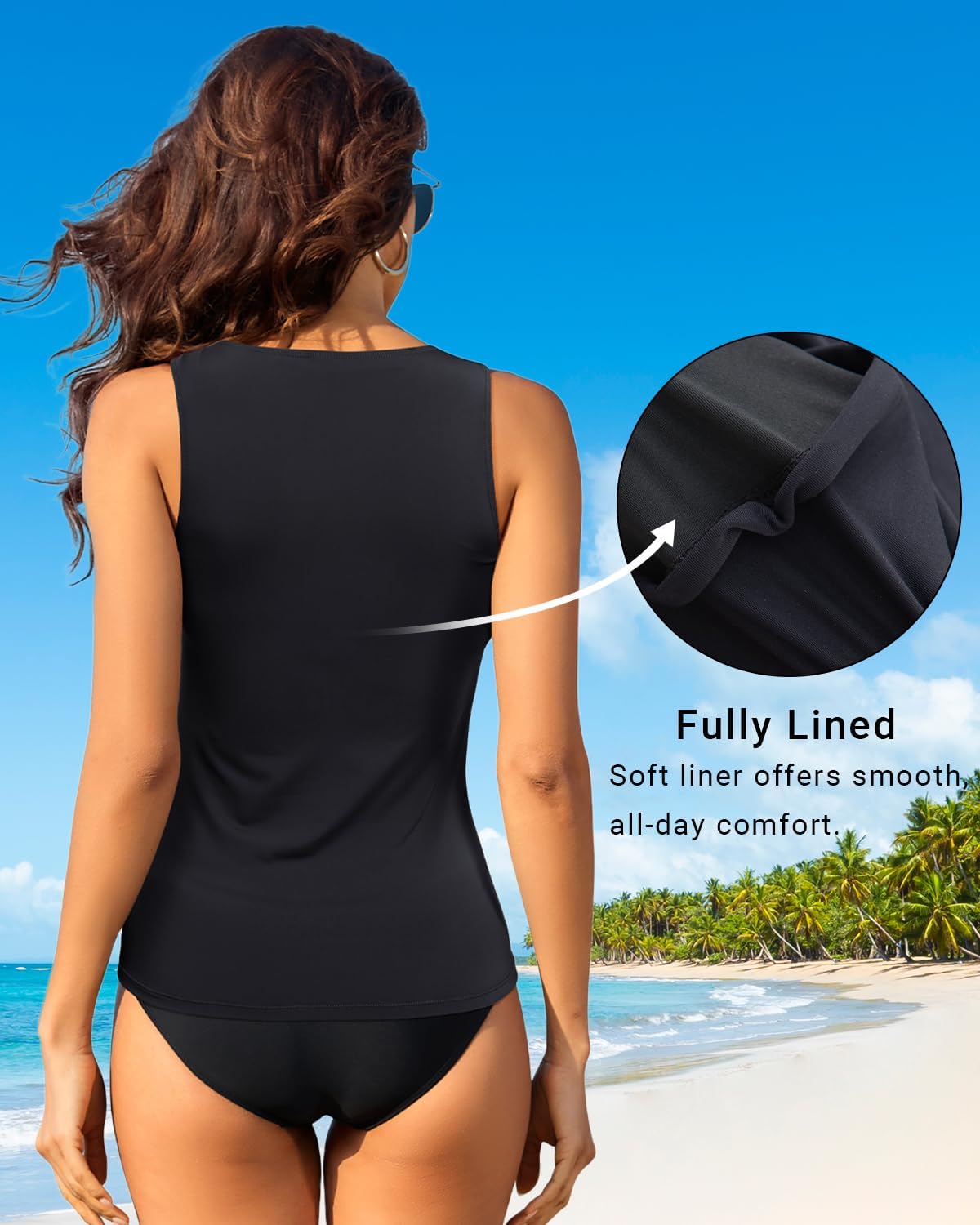 Daci Tankini Tops for Women High Neck Swim Top Tummy Control Bathing Suit Top Modest Swim Tank Top No Bottom - Image 4