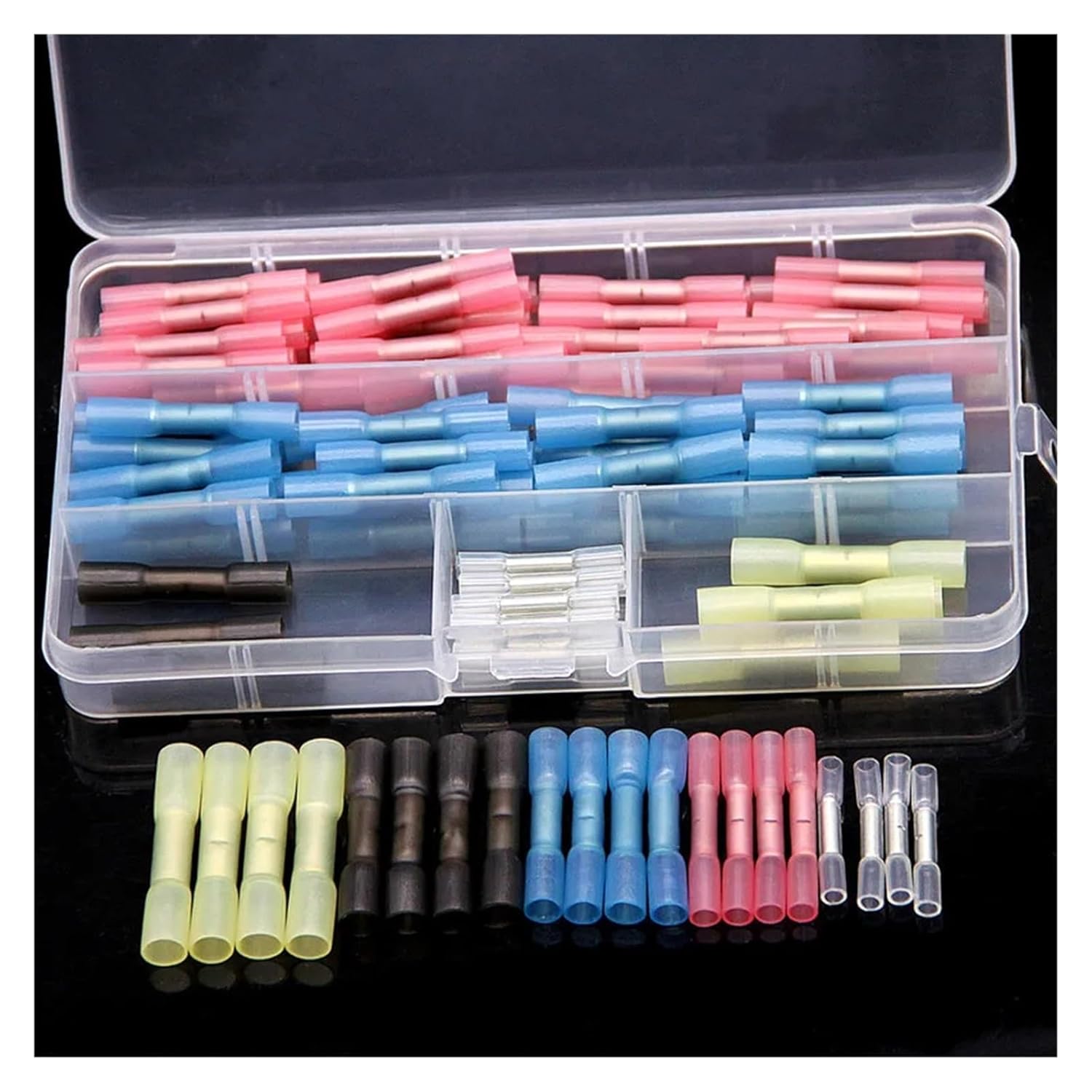 120PCS Heat Shrink Butt Terminals Red Fully Insulated Seal 26-10 AWG Electrical Wire Cable Crimp Terminal Connectors