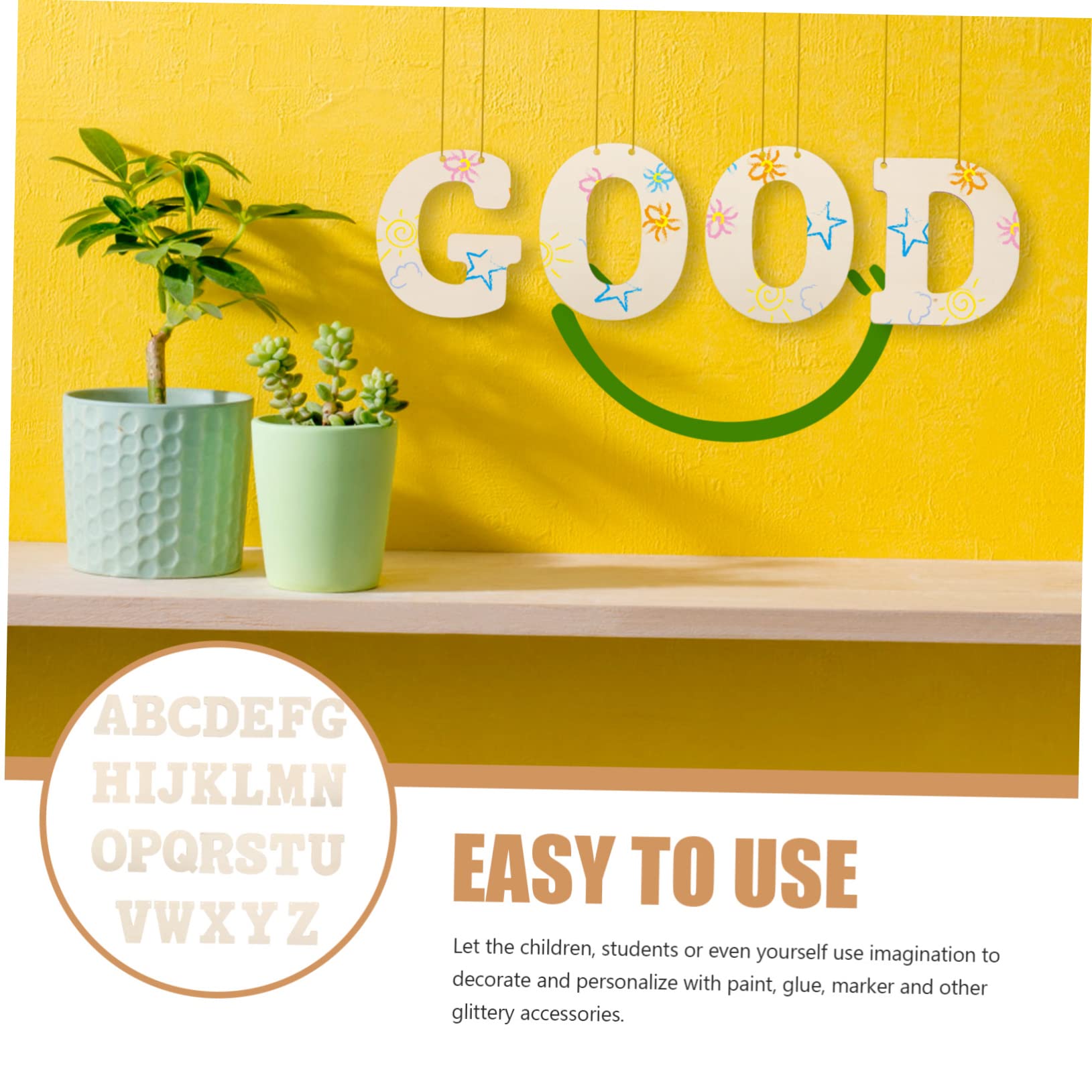 Letras del Alfabeto de Madera para Manualidades, 66 Piezas | Color Beige, Aptas para Colgar o Decoupage, Piezas de 5 Pulgadas para Decorar y Reconocer Letras