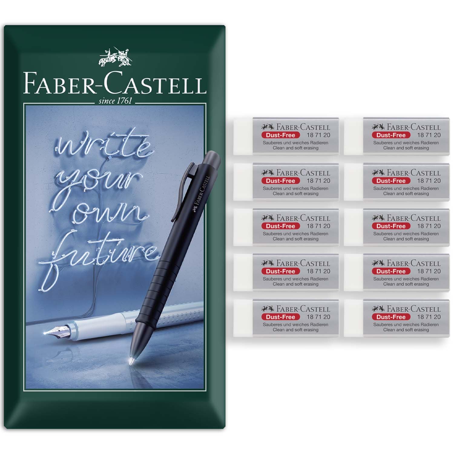 Faber-Castell Dust Free Eraser - Clean and Soft Erasing - Smudge-Free, Dust-Reducing, Safe Non-Toxic Erasers for Students, Artists, Office Use - in Envelope Packaging (Pack of 10)