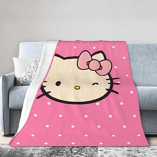Miniatura 2 de Manta de franela ligera de dibujos animados de anime, regalos para niños y adultos, suave Kawaii rosa gato aire acondicionado para cama, sofá, sala