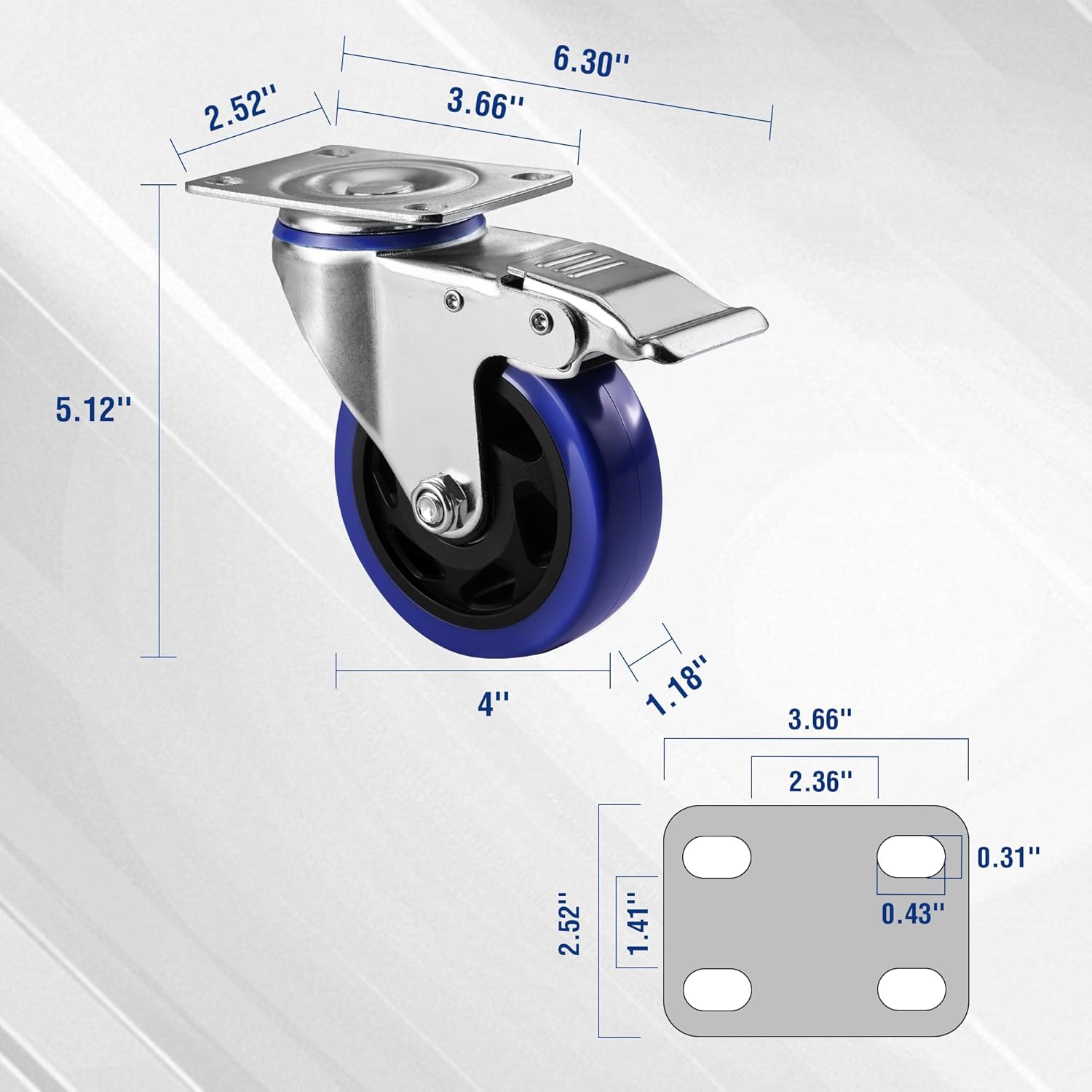 WORKPRO 4 Inch Caster Wheels, 2200LBS Swivel Casters Set of 4, Heavy Duty Casters with Brake, Locking Industrial Casters for Workbench, Furniture, Cart